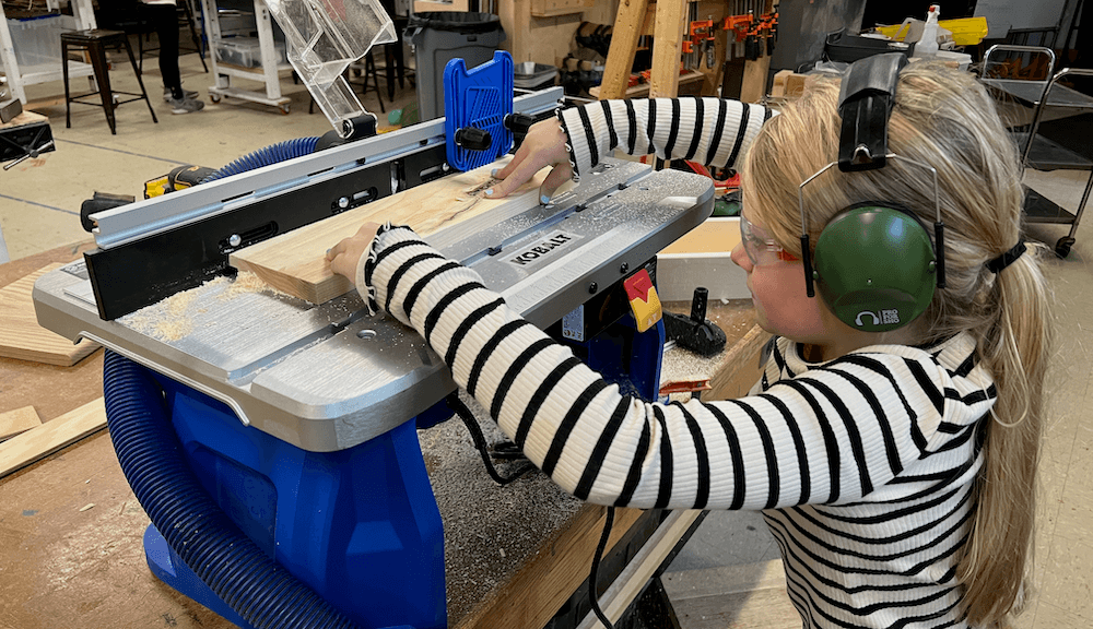 Young student working on a woodworking project